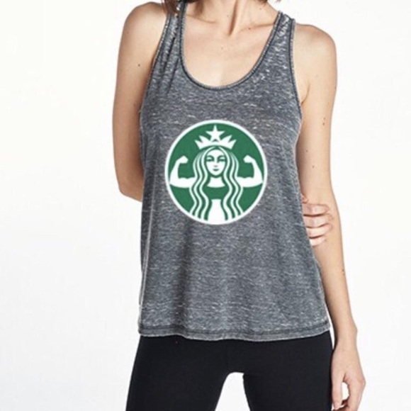 Starbucks Muscle racer back tank top gray green white size medium New NWT - Picture 1 of 7
